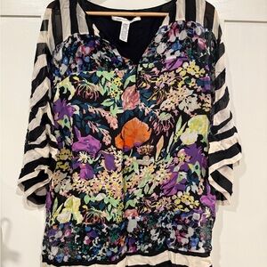 Diane von Furstenberg Floral Striped Women's Top